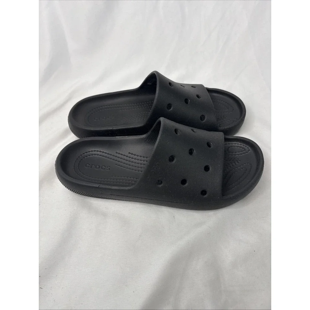 Crocs‎ Iconic Comfort Classic Slides Slip On Black Unisex Men's 8 Women's 10
